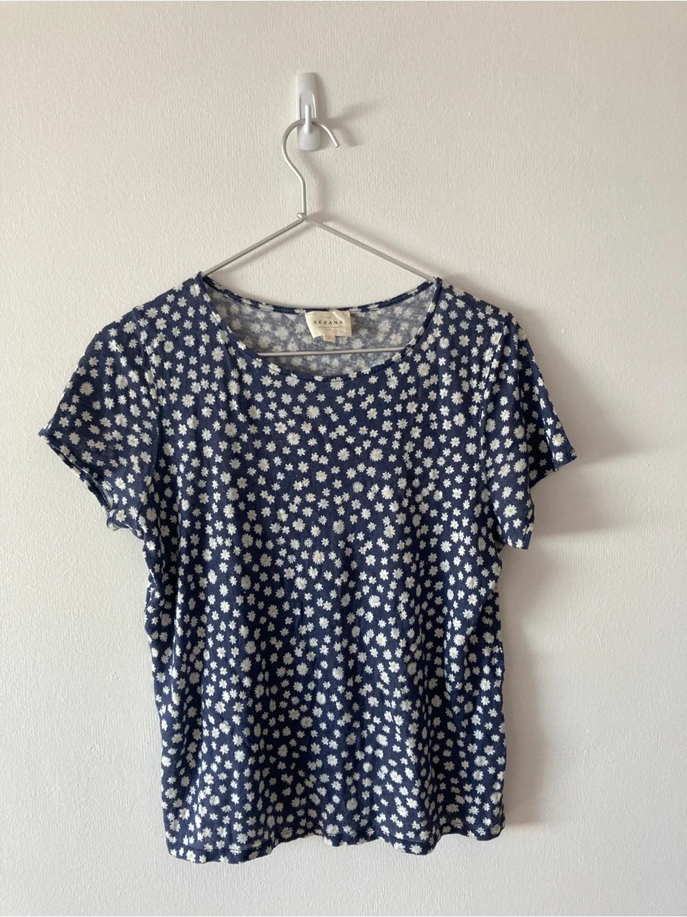 Sezane Shirt Andre Navy Blue Floral Short-Sleeve Tee